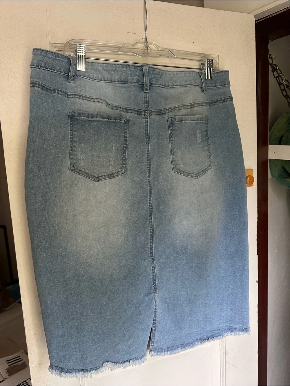 Avenue Light Blue Denim Pencil Skirt